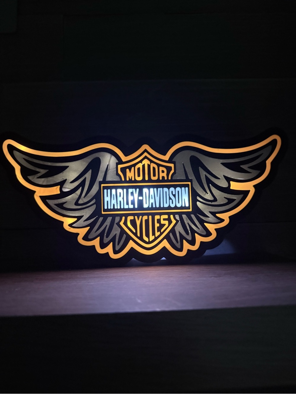 Harley-Davidson Black and Gold Winged Lighted Logo